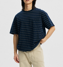 Load image into Gallery viewer, JACQUARD STRIPE HALF T-SHIRT - NAVY