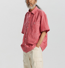 Load image into Gallery viewer, CHAMBRAY BIG POCKET HALF SHIRT - RED