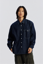 Load image into Gallery viewer, Utility Flap Pocket Denim Work Shirt - Indigo