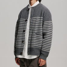 Load image into Gallery viewer, WOOL STRIPE ROUND CARDIGAN - CHARCOAL