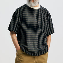 Load image into Gallery viewer, JACQUARD STRIPE HALF T-SHIRT - BLACK