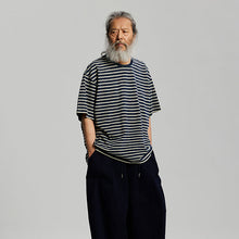 Load image into Gallery viewer, VINTAGE FADED STRIPE HALF T-SHIRT - INDIGO