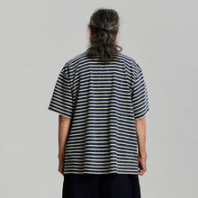 Load image into Gallery viewer, VINTAGE FADED STRIPE HALF T-SHIRT - INDIGO