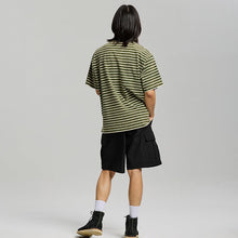 Load image into Gallery viewer, VINTAGE FADED STRIPE HALF T-SHIRT - DARK GREEN