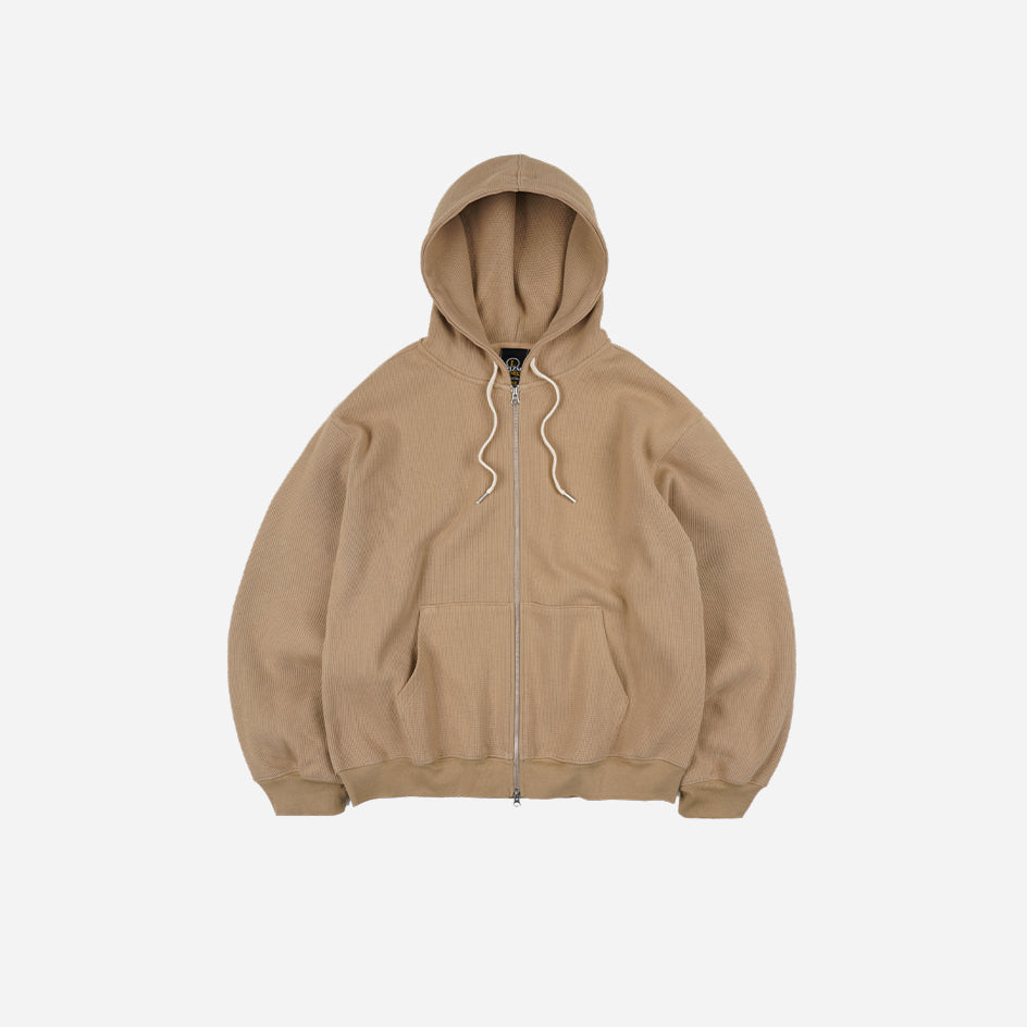 WAFFLE ZIP UP HOODIE - BEIGE - THE GREAT DIVIDE – Frizmworks