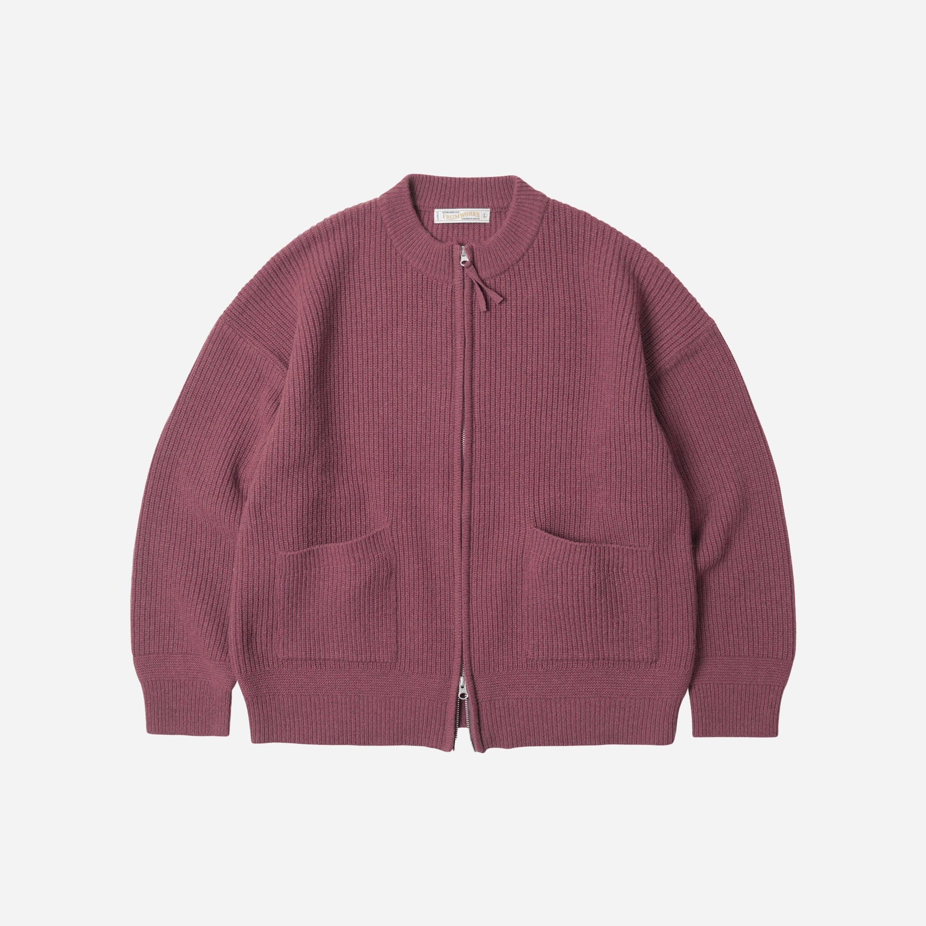 WOOL DECK ZIP UP CARDIGAN - INDIAN PINK