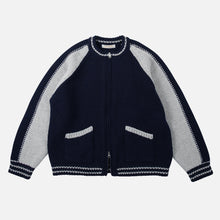 Load image into Gallery viewer, WOOL VARSITY CARDIGAN - NAVY/GREY