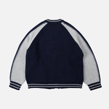 Load image into Gallery viewer, WOOL VARSITY CARDIGAN - NAVY/GREY