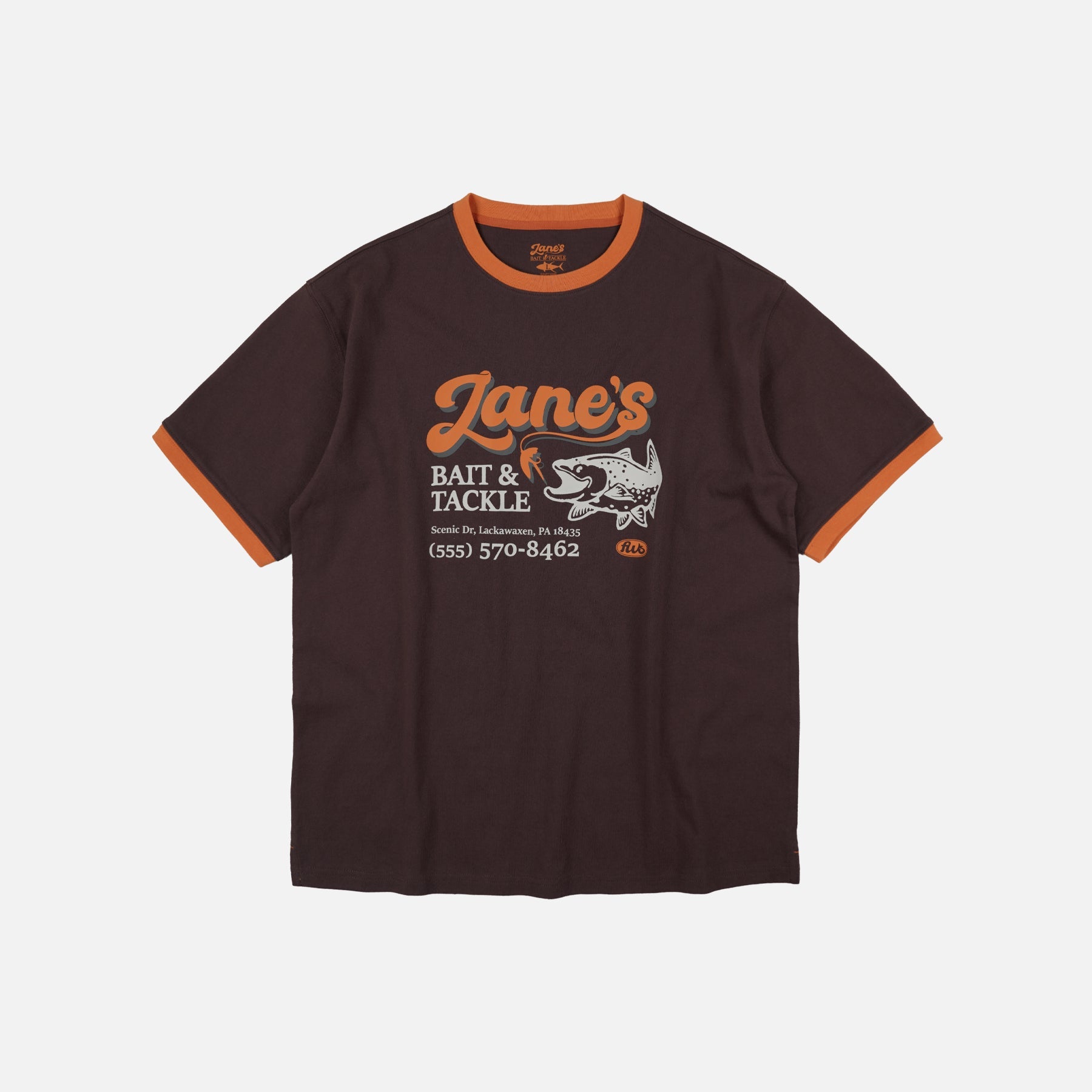 ZANE'S BAIT & TACKLE RINGER T-SHIRT - BROWN - THE GREAT DIVIDE
