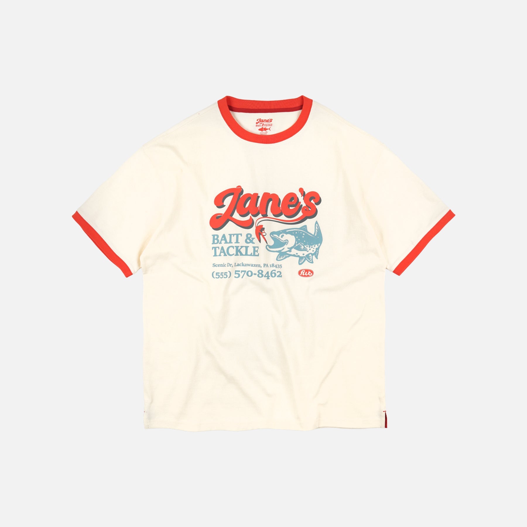 XANE'S BAIT & TACKLE RINGER T-SHIRT - IVORY - THE GREAT DIVIDE