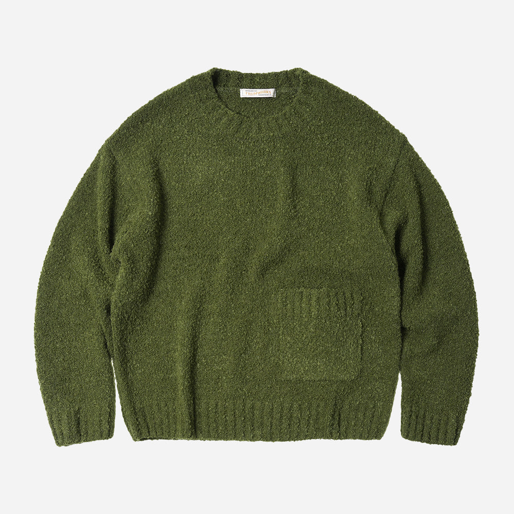 ALPACA BOUCLE CREW KNIT JUMPER OLIVE