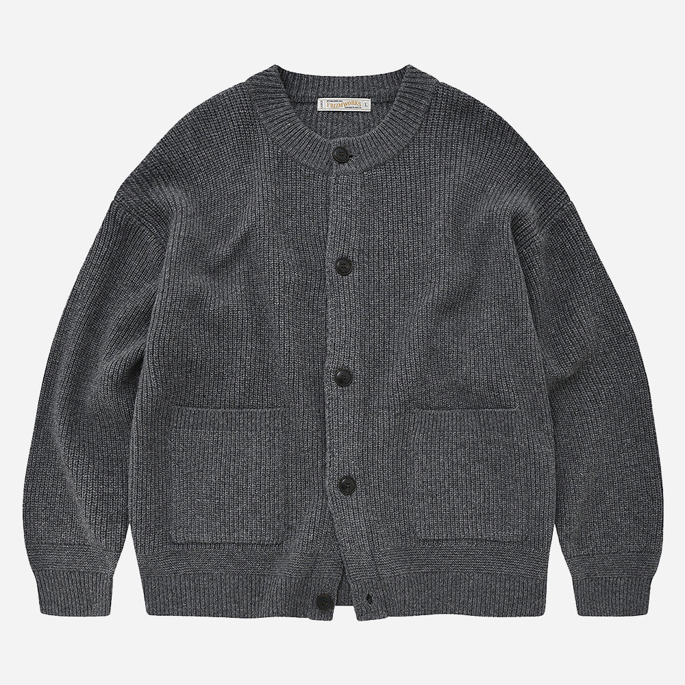 HEAVY WOOL ROUND CARDIGAN DARY GREY