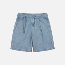 Load image into Gallery viewer, LYOCELL BELTED DENIM SHORTS - LIGHT BLUE
