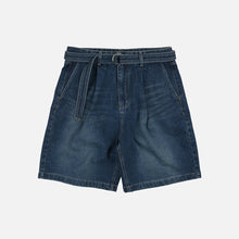 Load image into Gallery viewer, LYOCELL BELTED DENIM SHORTS - MID BLUE
