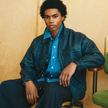 Load image into Gallery viewer, DESTROYED LEATHER JACKET - WASHED NAVY
