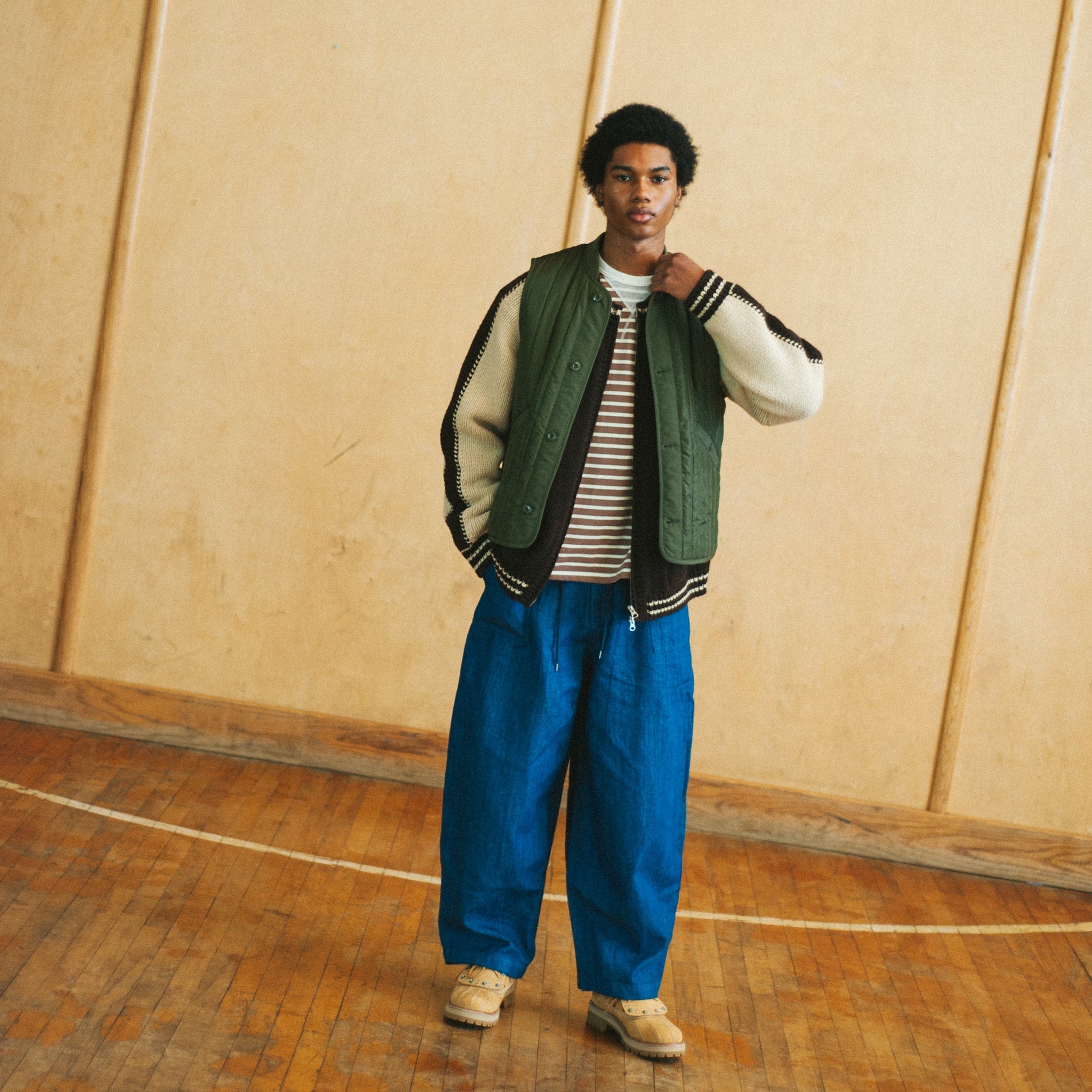 【美品】Ds Knit Vest - OLIVE DAN ハズム STRIPE QUILT MIL LINER VEST - OLIVE - THE GREAT DIVIDE – Frizmworks
