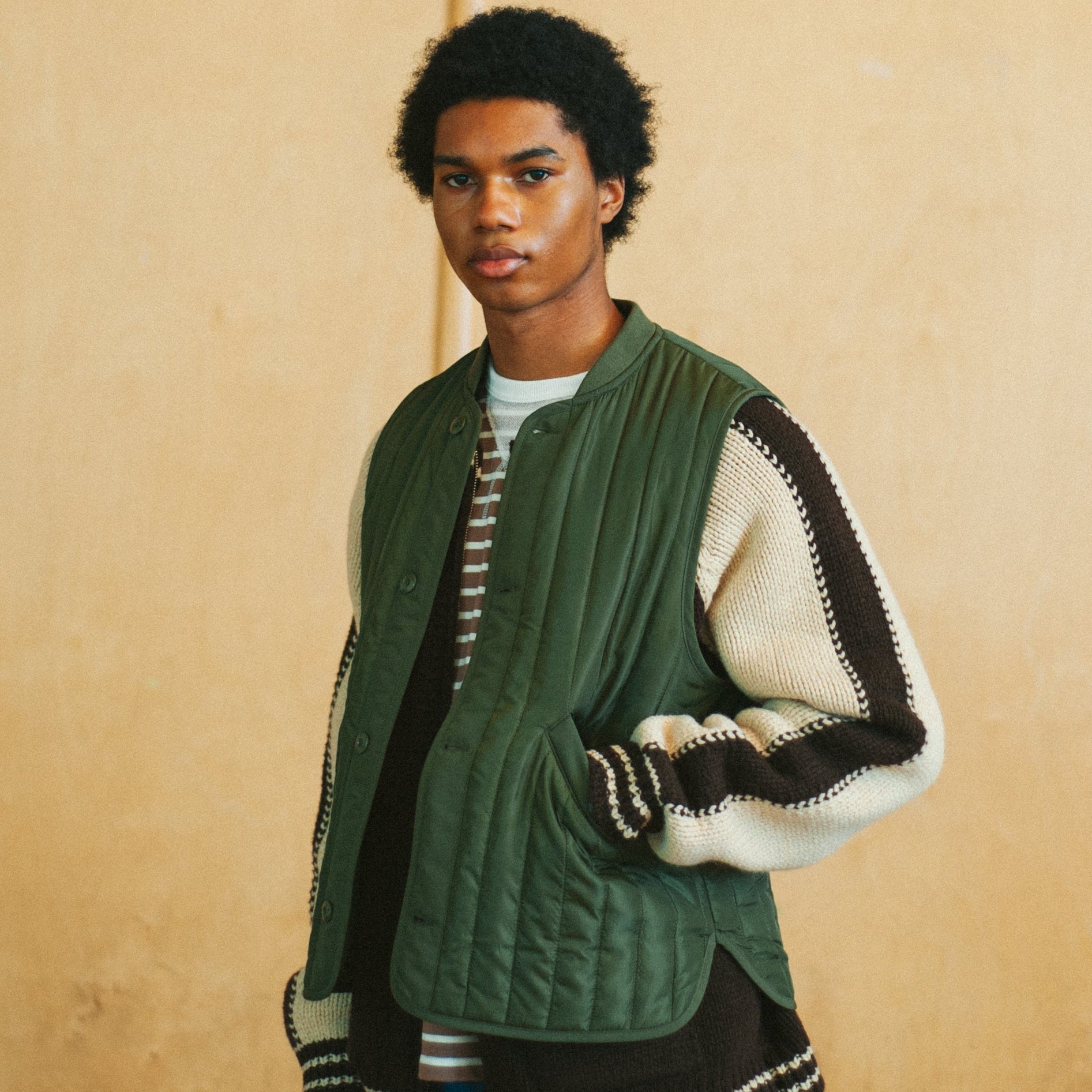 STRIPE QUILT MIL LINER VEST - OLIVE - THE GREAT DIVIDE – Frizmworks