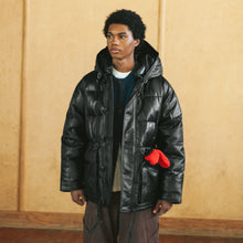Load image into Gallery viewer, LEATHER KARAKORAM GOOSE DOWN PARKA JACKET - BLACK

