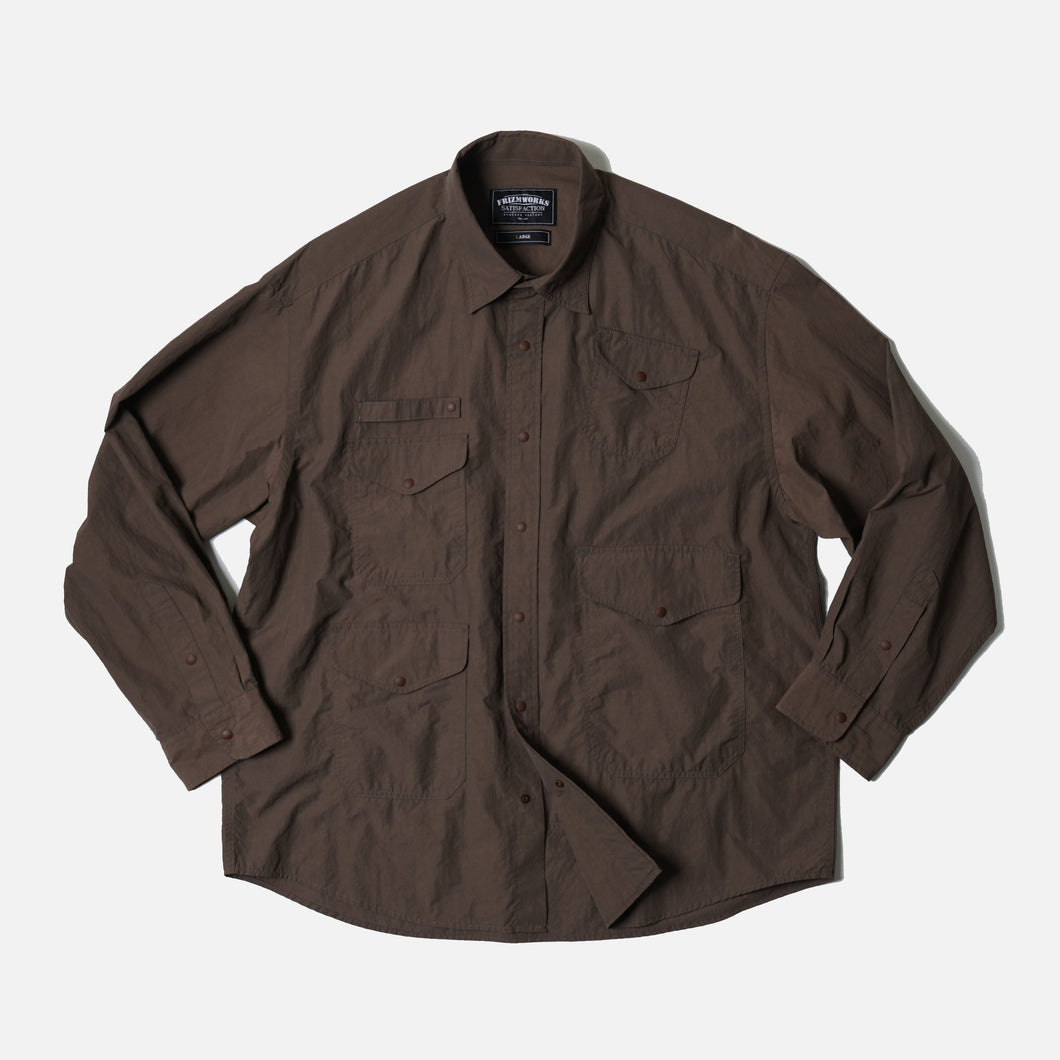 NYLON UTILITY POCKET OVERSHIRT - BROWN