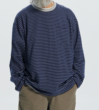 Load image into Gallery viewer, STRIPED RELAXED LS T-SHIRT - NAVY
