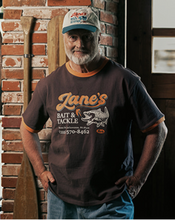 Load image into Gallery viewer, ZANE'S BAIT &amp; TACKLE RINGER T-SHIRT - BROWN
