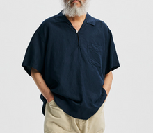Load image into Gallery viewer, VENTI LINEN MIX POPOVER SHIRT - NAVY
