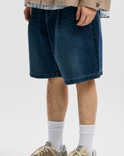 Load image into Gallery viewer, LYOCELL BELTED DENIM SHORTS - MID BLUE
