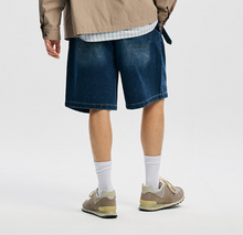 Load image into Gallery viewer, LYOCELL BELTED DENIM SHORTS - MID BLUE
