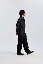 Load image into Gallery viewer, Utility Flap Pocket Denim Work Shirt - Black
