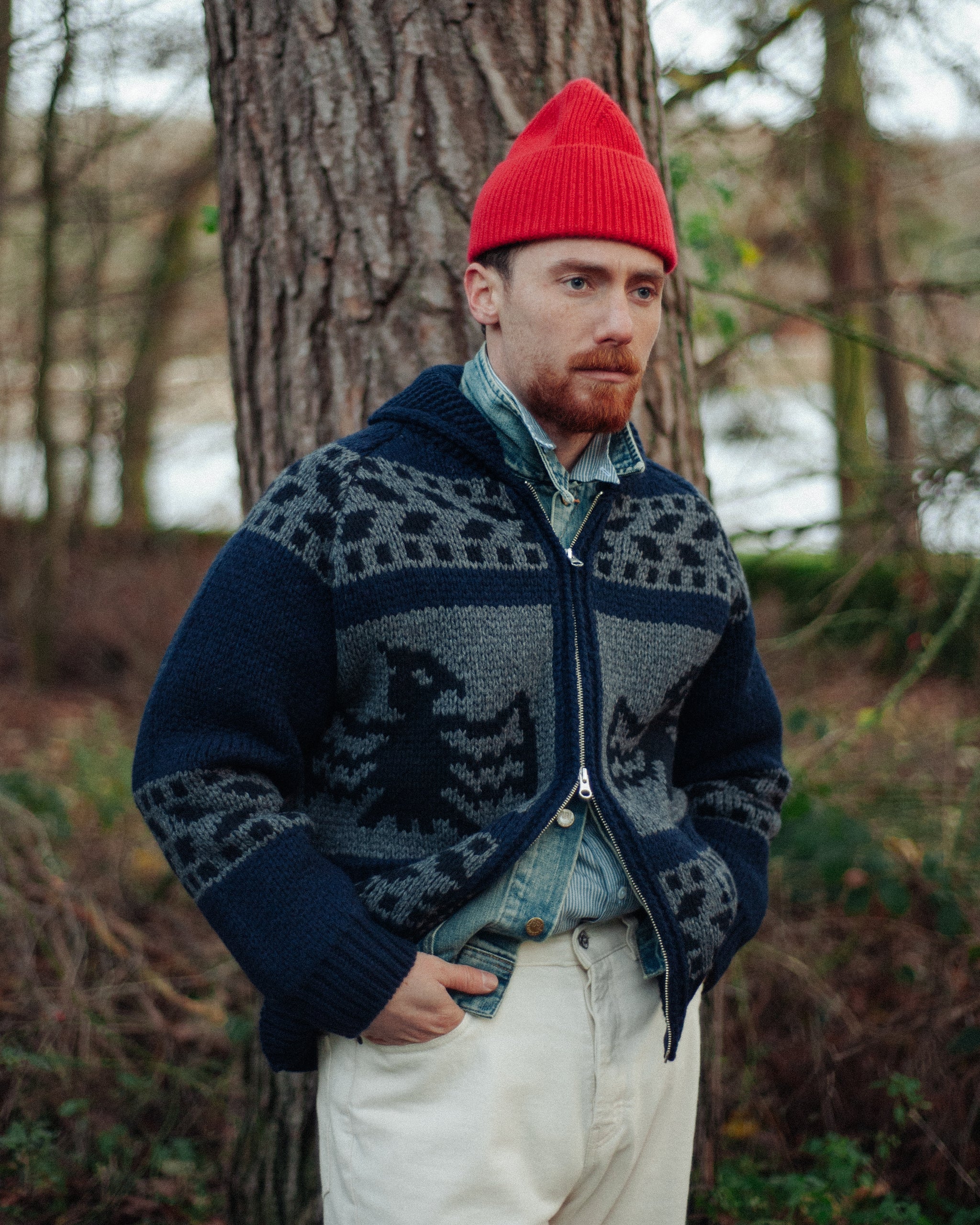 THUNDERBIRD COWICHAN CARDIGAN - NAVY - THE GREAT DIVIDE – Frizmworks