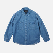 Load image into Gallery viewer, BLEACHED DENIM UTILITY SHIRT - MID BLUE
