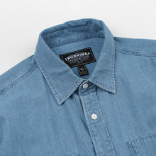 Load image into Gallery viewer, BLEACHED DENIM UTILITY SHIRT - MID BLUE
