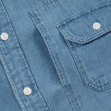 Load image into Gallery viewer, BLEACHED DENIM UTILITY SHIRT - MID BLUE
