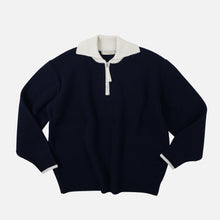 Load image into Gallery viewer, CONTRAST COLLAR HALF ZIP KNIT - NAVY
