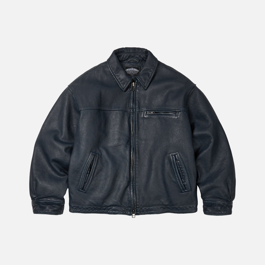 DESTROYED LEATHER JACKET - WASHED NAVY