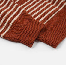 Load image into Gallery viewer, WOOL STRIPE ROUND CARDIGAN - BRICK
