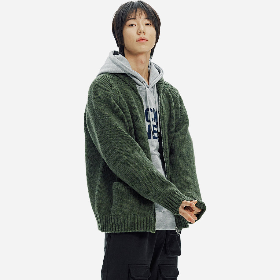 HEAVY COWICHAN ZIP UP CARDIGAN - FOREST GREEN - THE GREAT