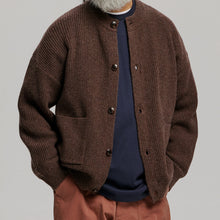 Load image into Gallery viewer, HEAVY WOOL ROUND CARDIGAN - CHOCO BROWN
