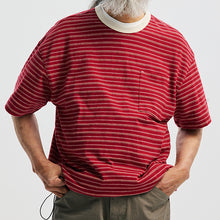 Load image into Gallery viewer, JACQUARD STRIPE HALF T-SHIRT - RED
