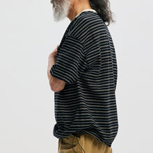 Load image into Gallery viewer, JACQUARD STRIPE HALF T-SHIRT - BLACK
