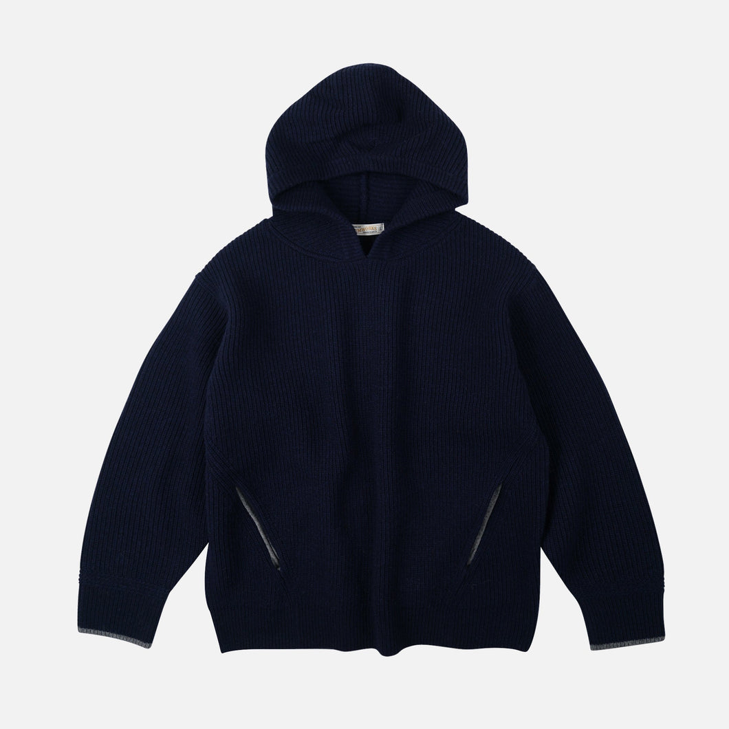 KANGAROO KNIT PULLLOVER HOODIE - NAVY