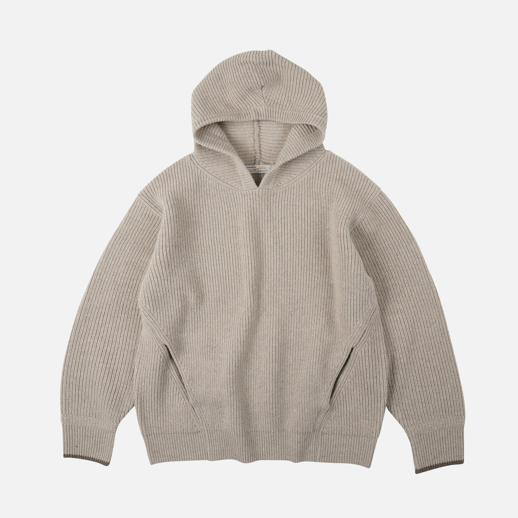 KANGAROO KNIT PULLOVER HOODIE - OATMEAL