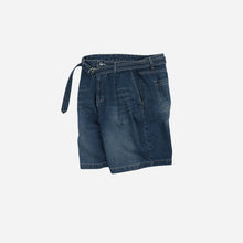 Load image into Gallery viewer, LYOCELL BELTED DENIM SHORTS - MID BLUE

