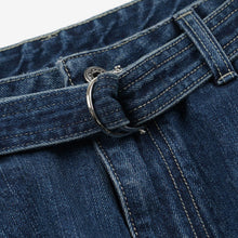 Load image into Gallery viewer, LYOCELL BELTED DENIM SHORTS - MID BLUE
