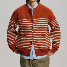 Load image into Gallery viewer, WOOL STRIPE ROUND CARDIGAN - BRICK
