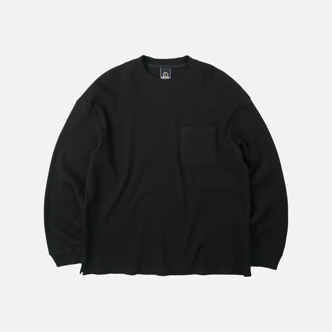 OVERSIZED WAFFLE POCKET T-SHIRT - BLACK