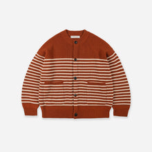 Load image into Gallery viewer, WOOL STRIPE ROUND CARDIGAN - BRICK

