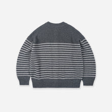Load image into Gallery viewer, WOOL STRIPE ROUND CARDIGAN - CHARCOAL
