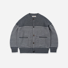 Load image into Gallery viewer, WOOL STRIPE ROUND CARDIGAN - CHARCOAL
