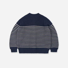 Load image into Gallery viewer, WOOL STRIPE ROUND CARDIGAN - NAVY
